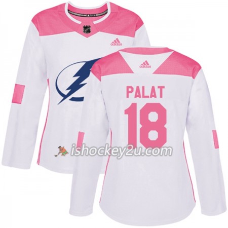 Dame NHL Tampa Bay Lightning Trøje Ondrej Palat 18 Adidas 2017-2018 Hvid Lyserød Fashion Authentic